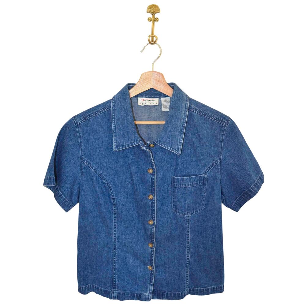 Vintage Talbots Denim Short Sleeve Collared Shirt